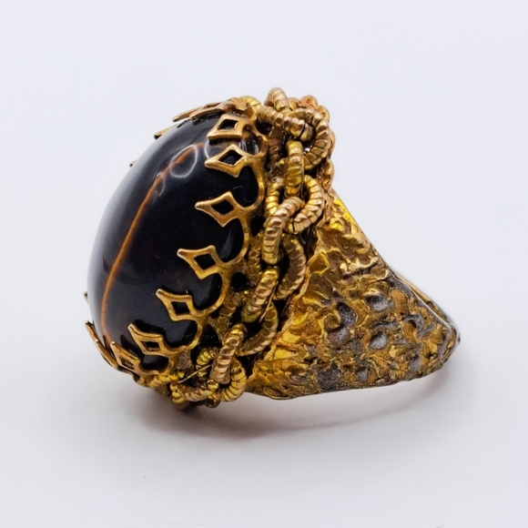 Vintage Miriam Haskell Tigers Eye Cocktail Ring - Picture 2 of 8